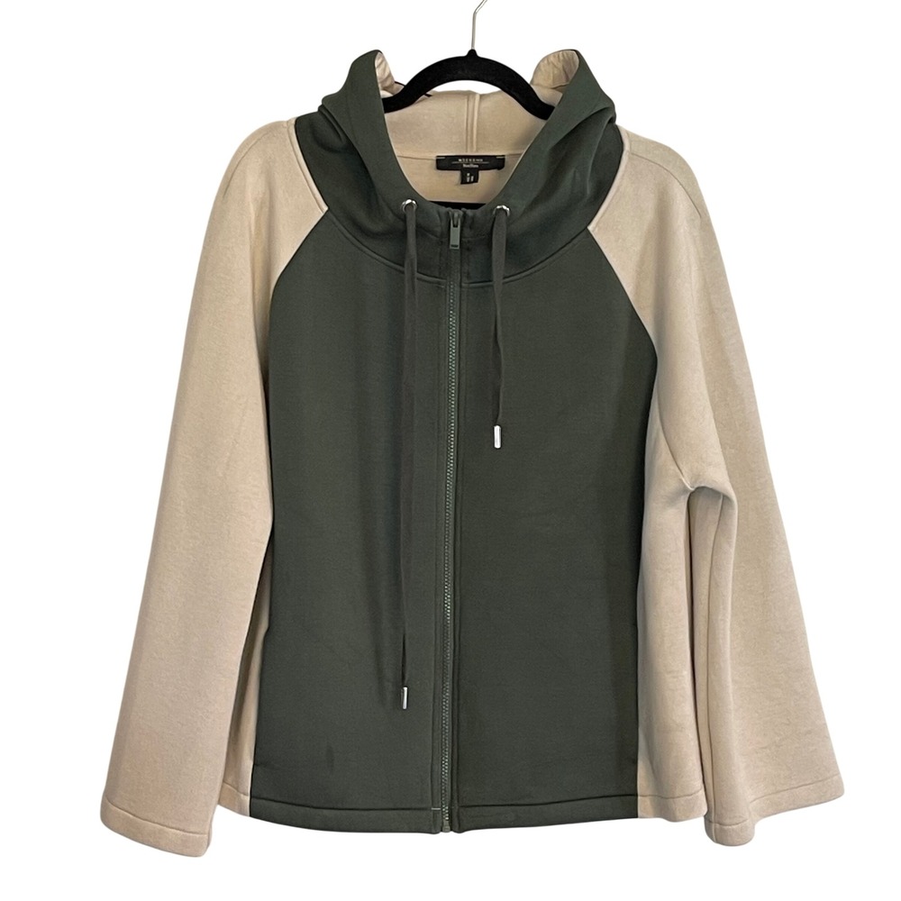 Weekend Max Mara‎ Green Beige Colorblock Full Zip Hoodie Sweatshirt Raglan L